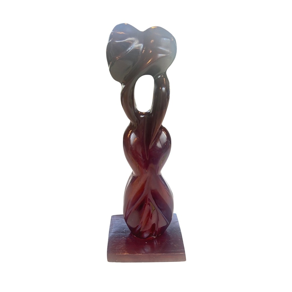 Vintage Abstract Hand Carved Wood Sculpture Intertwining Lovers Figurine Brown